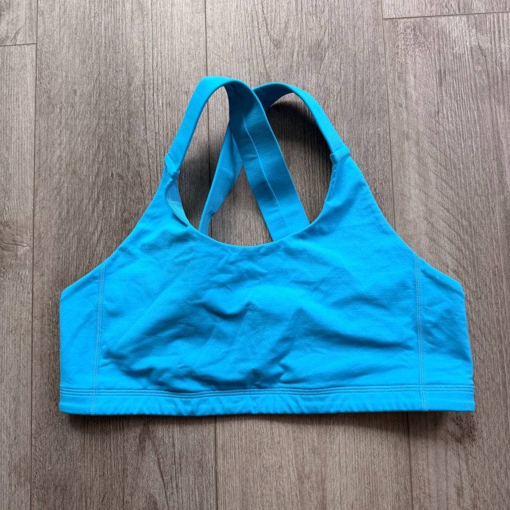 Lululemon Energy Style Sports Bra Size 12 Blue Cross Back Mesh Logo